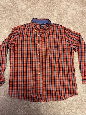Chaps Men’s Orange & Black Plaid Button-Down Shirt